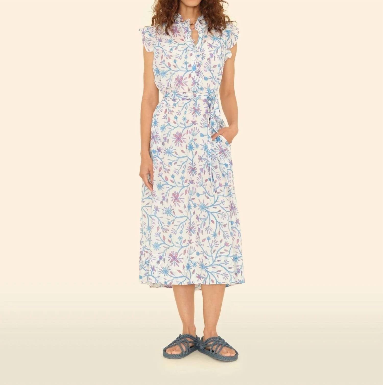 XIRENA April Midi Dress in ivory blue - women's dress