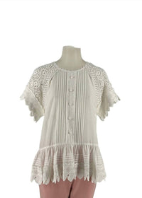 Zimmermann Aliane Crochet Sheer Top in ivory - women's blouse - detail view