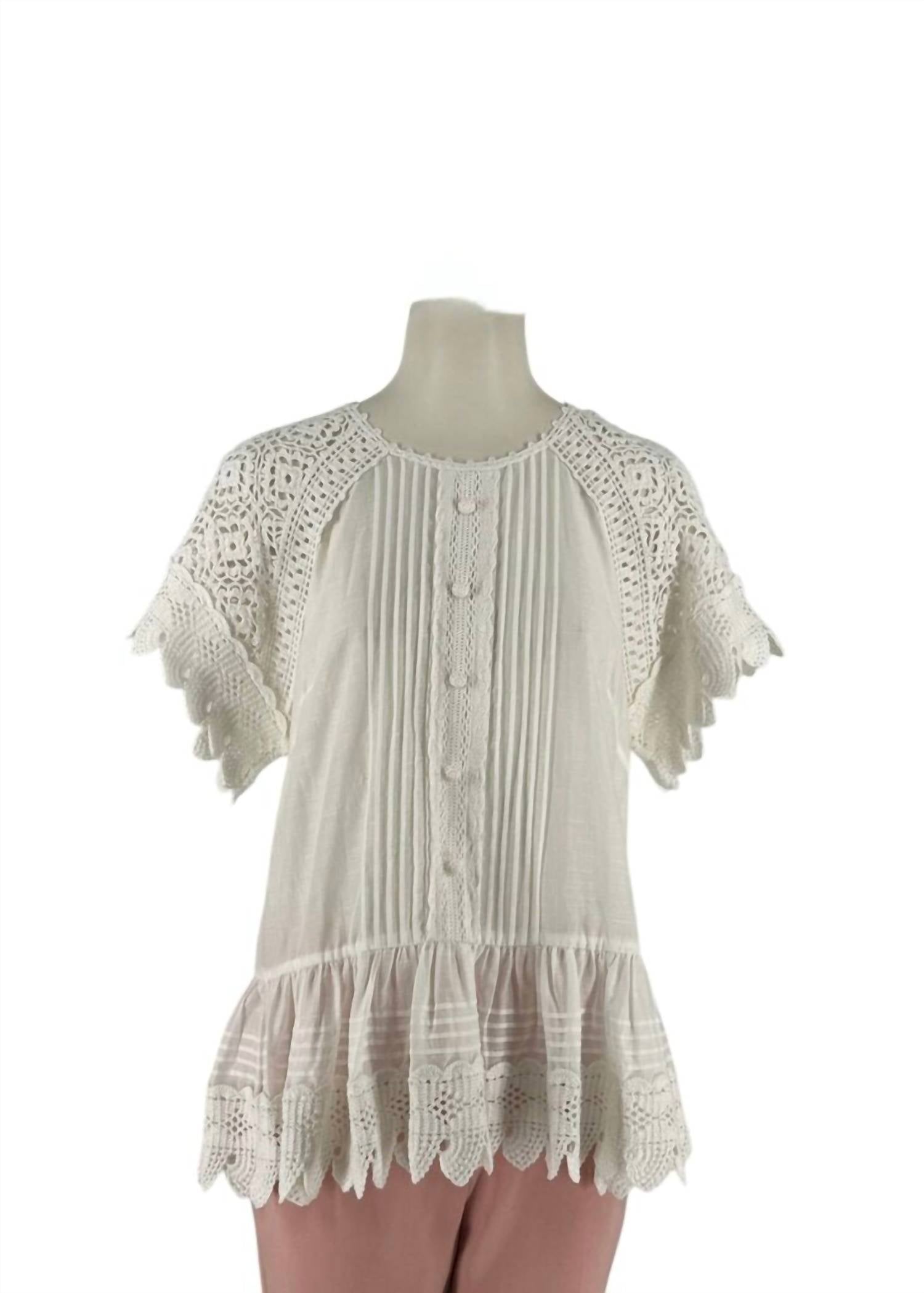 Zimmermann Aliane Crochet Sheer Top in ivory - women's blouse - detail view
