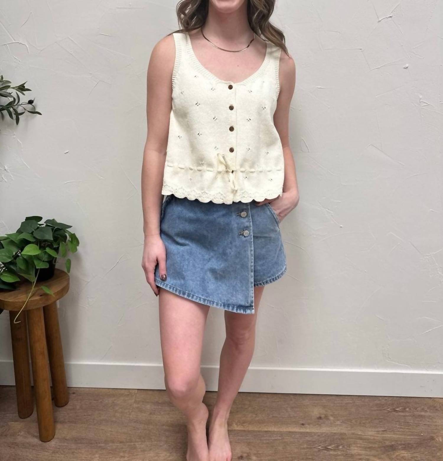 WISHLIST Scallop Hem Sweater Tank in dark natural - women's tank top - alternate view