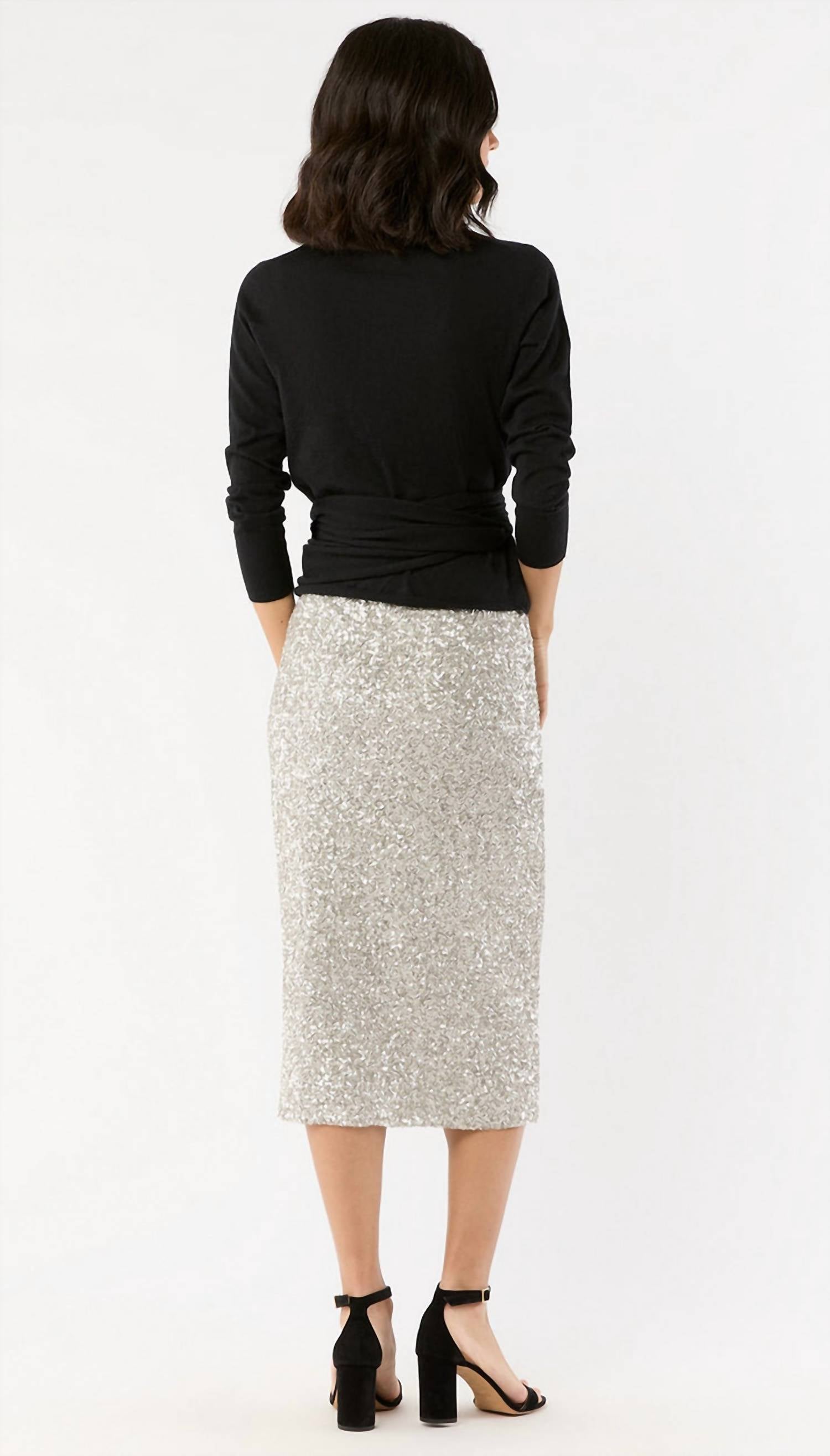 Ann Mashburn Pull-on Midi Skirt in silver sequin - women's skirt - alternate view