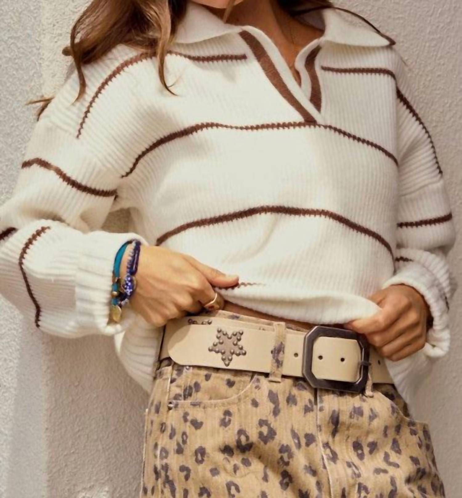 Lovlov - Luxe Relaxed Striped Knit Sweatshirt
