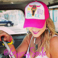 Gypsy Soule Women's Aztec Steer Skull Baseball Cap in fuchsia - women's hat - detail view