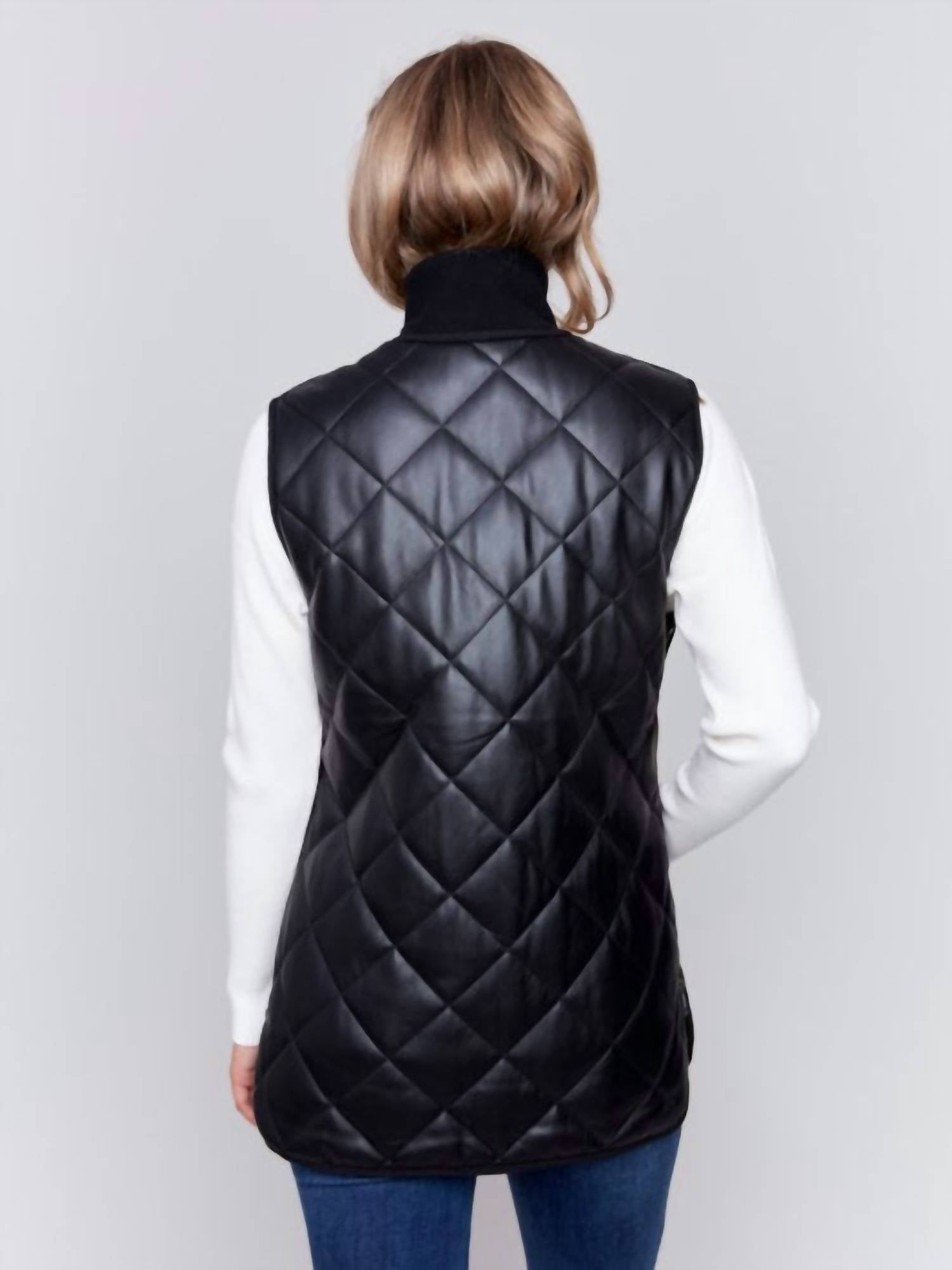 Charlie B - Long Quilted Faux Leather Vest