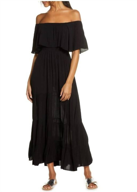 Elan - Off The Shoulder Ruffle Cover Up Elastic Waist Maxi Dress