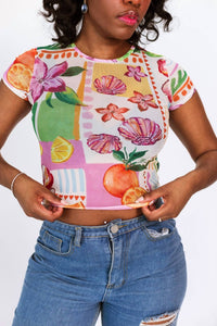 Pretty Garbage - Topical Mesh Crop Tee
