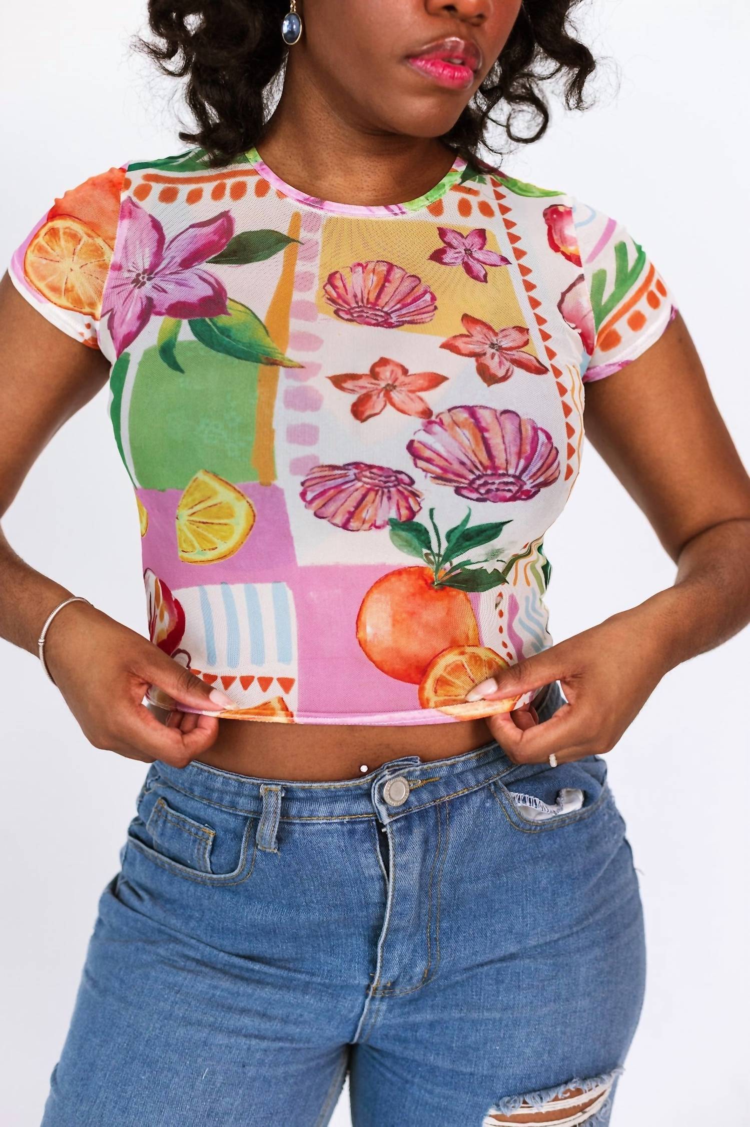 Pretty Garbage - Topical Mesh Crop Tee