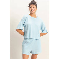 Hyfve - Striped Round Neck Ribbed Top And Shorts Set