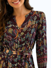 current air Floral Border Print Dress in plum - women's dress - detail view