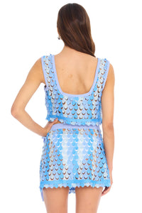 ALLISON NEW YORK Ocean Lace Tank Top in blue multi - women's tank top - alternate view