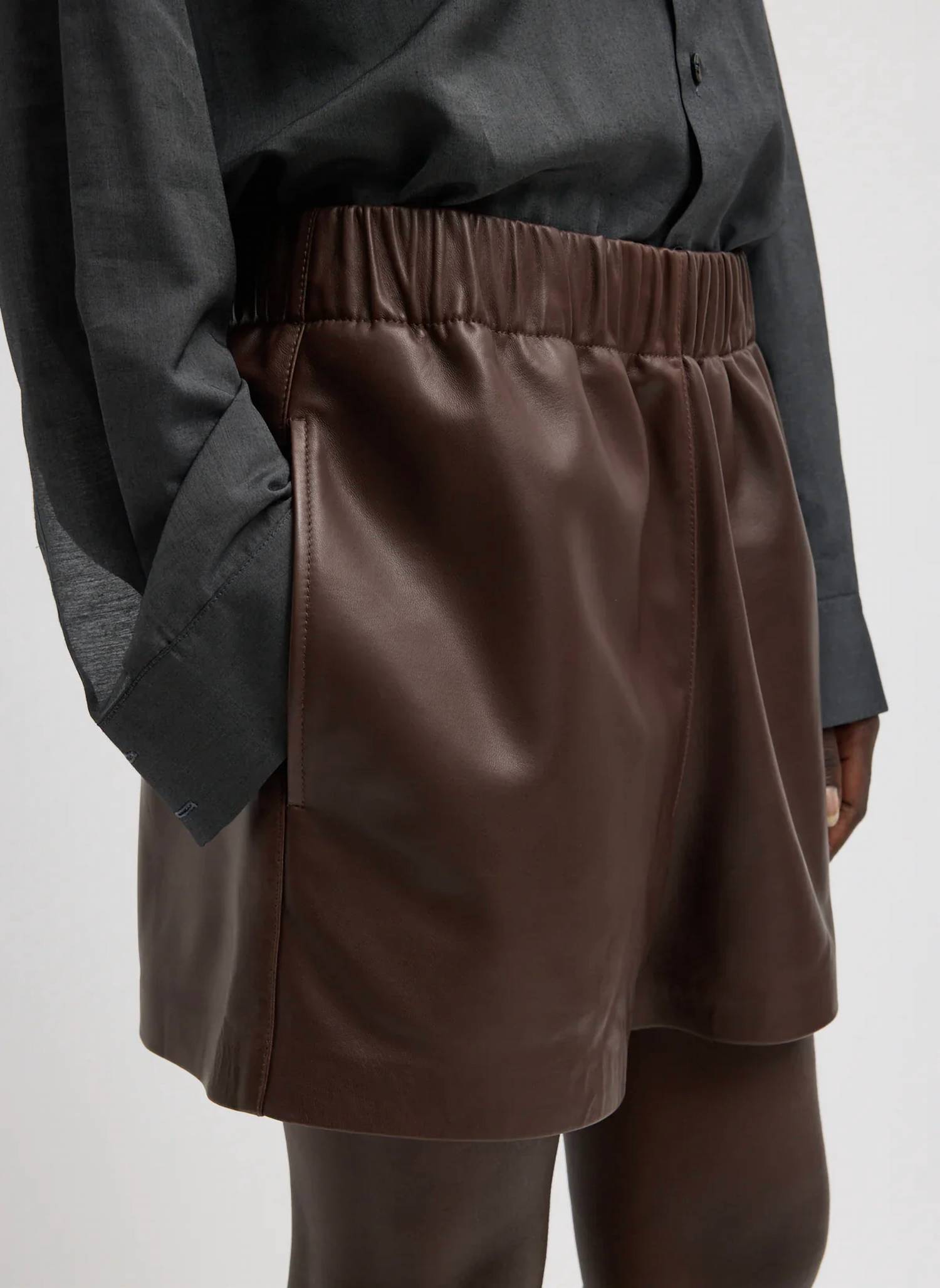 Tibi - Leather Pull On Shorts