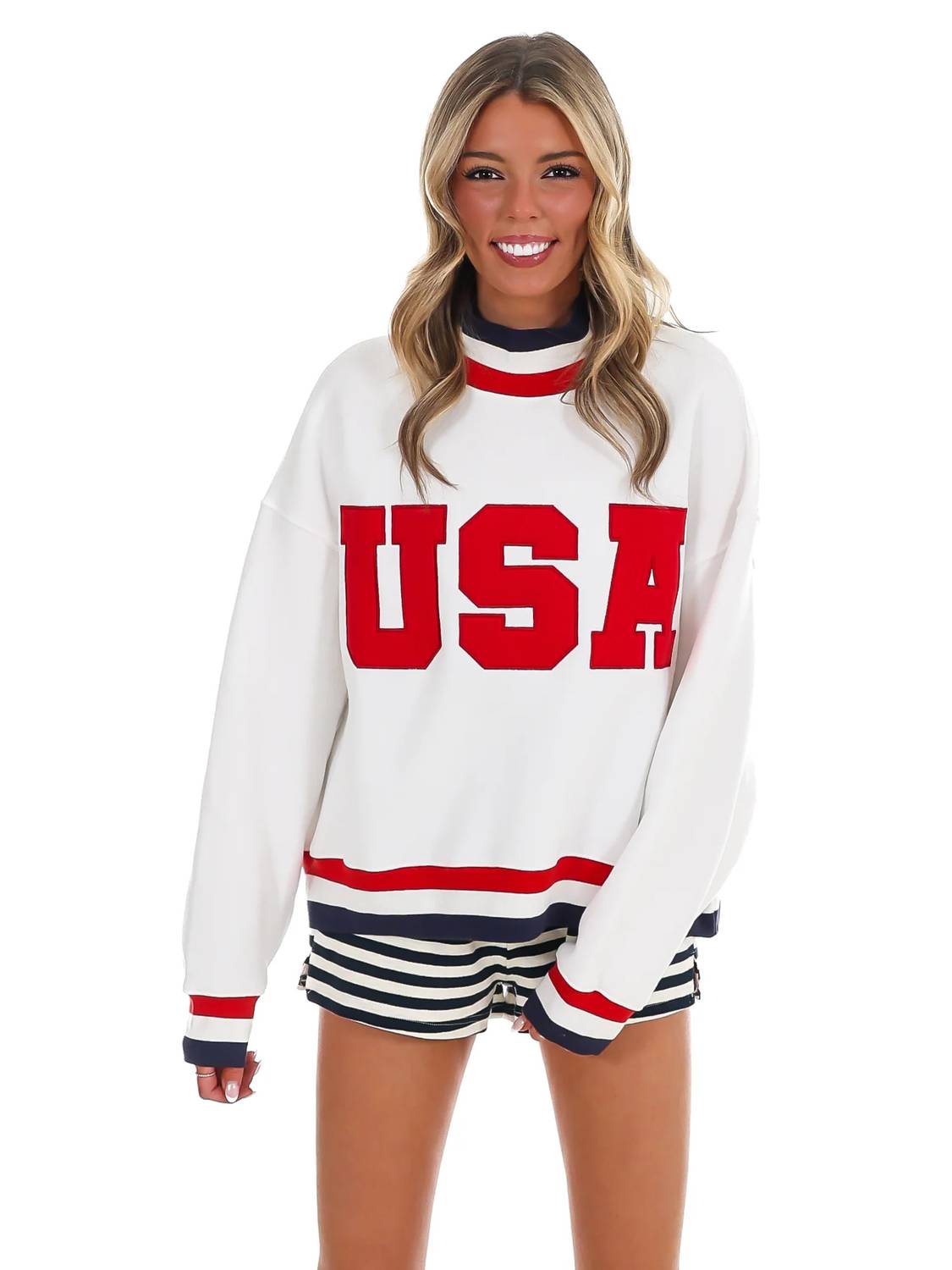 Pretty Follies - USA Letter Print Contrast Sweatshirt
