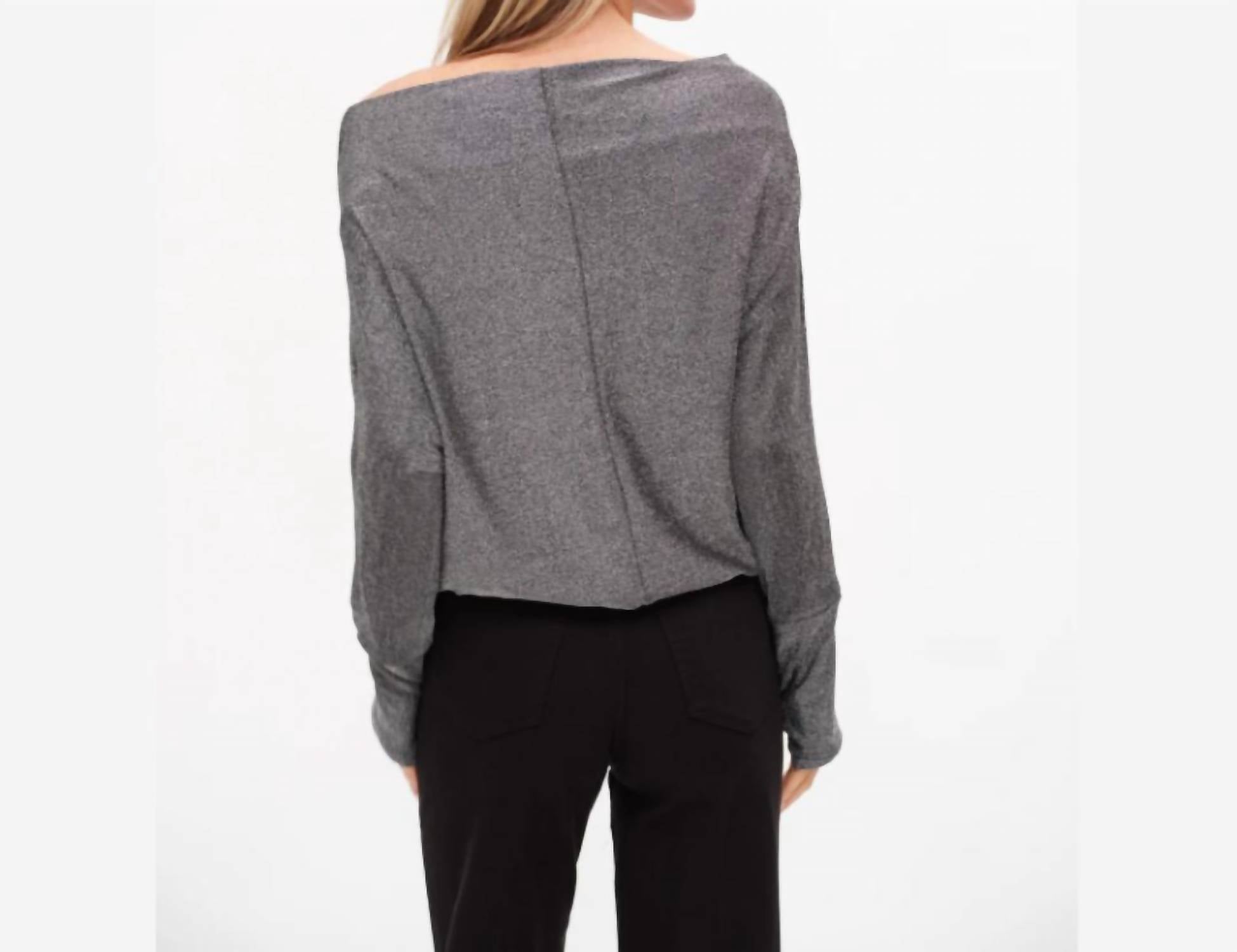 SIX/FIFTY Anywhere Holiday Off Shoulder Top in silver lurex - women's sweater - alternate view