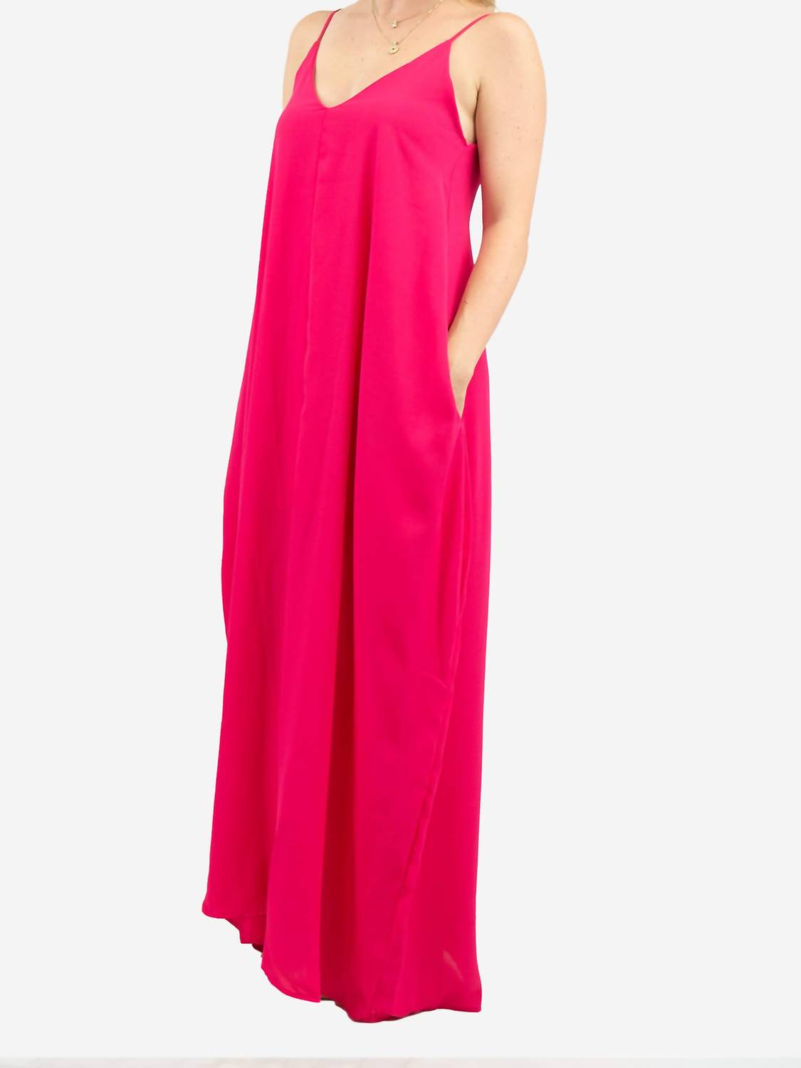 FANTASTIC FAWN Girly Girl Maxi Dress in hot pink - women's dress - detail view