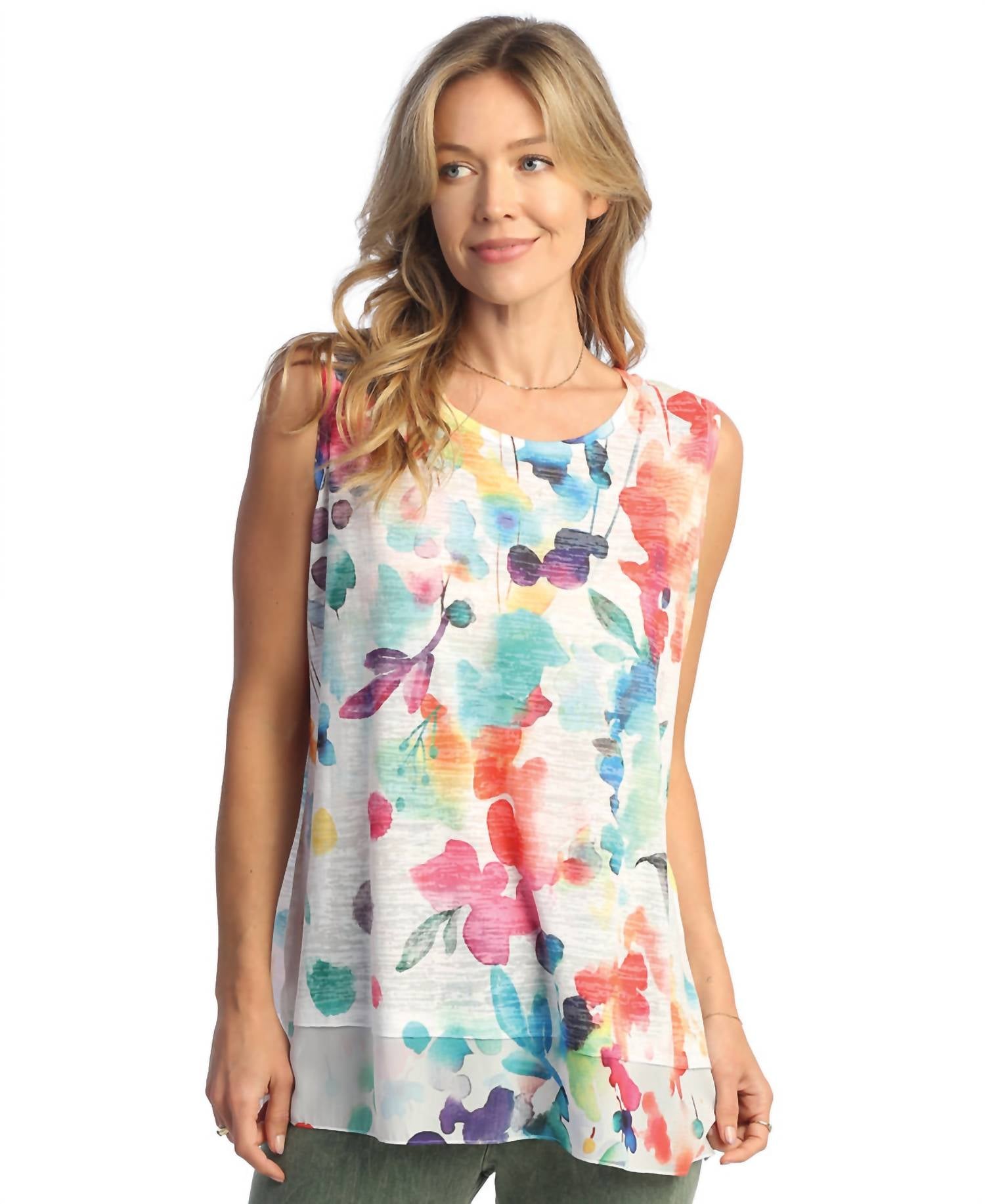 Jess & Jane Felicity Burnout Sleeveless Top in green multi - women's tank top - alternate view