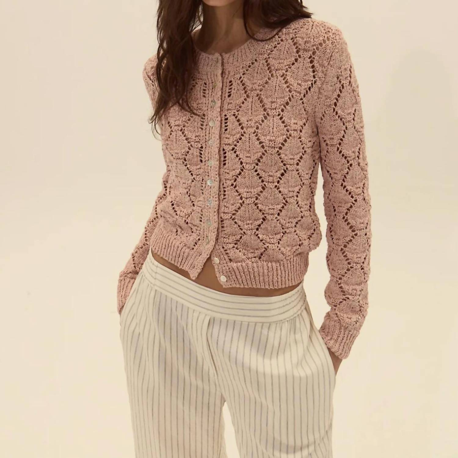 DELUC Cerdena Cardigan in pink - women's cardigan - detail view