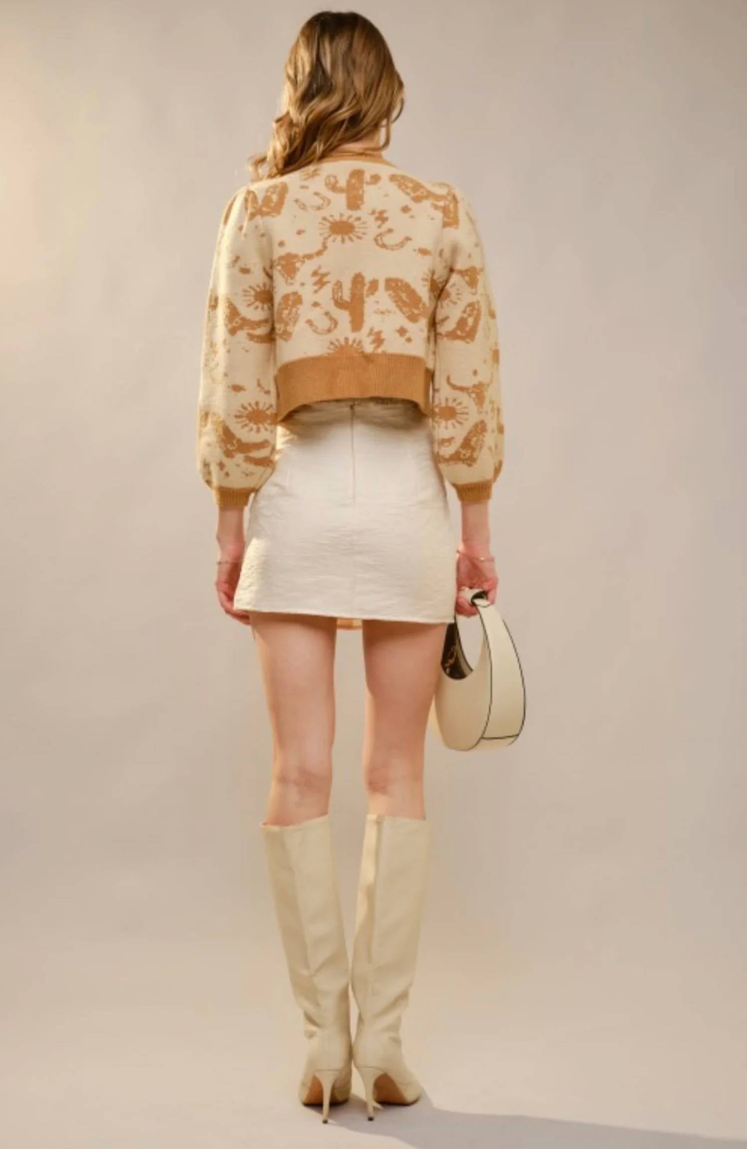 Blue B - Western Motif Tie Front Cardigan