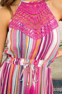 Main Strip - Striped Halter & Lace Maxi Dress