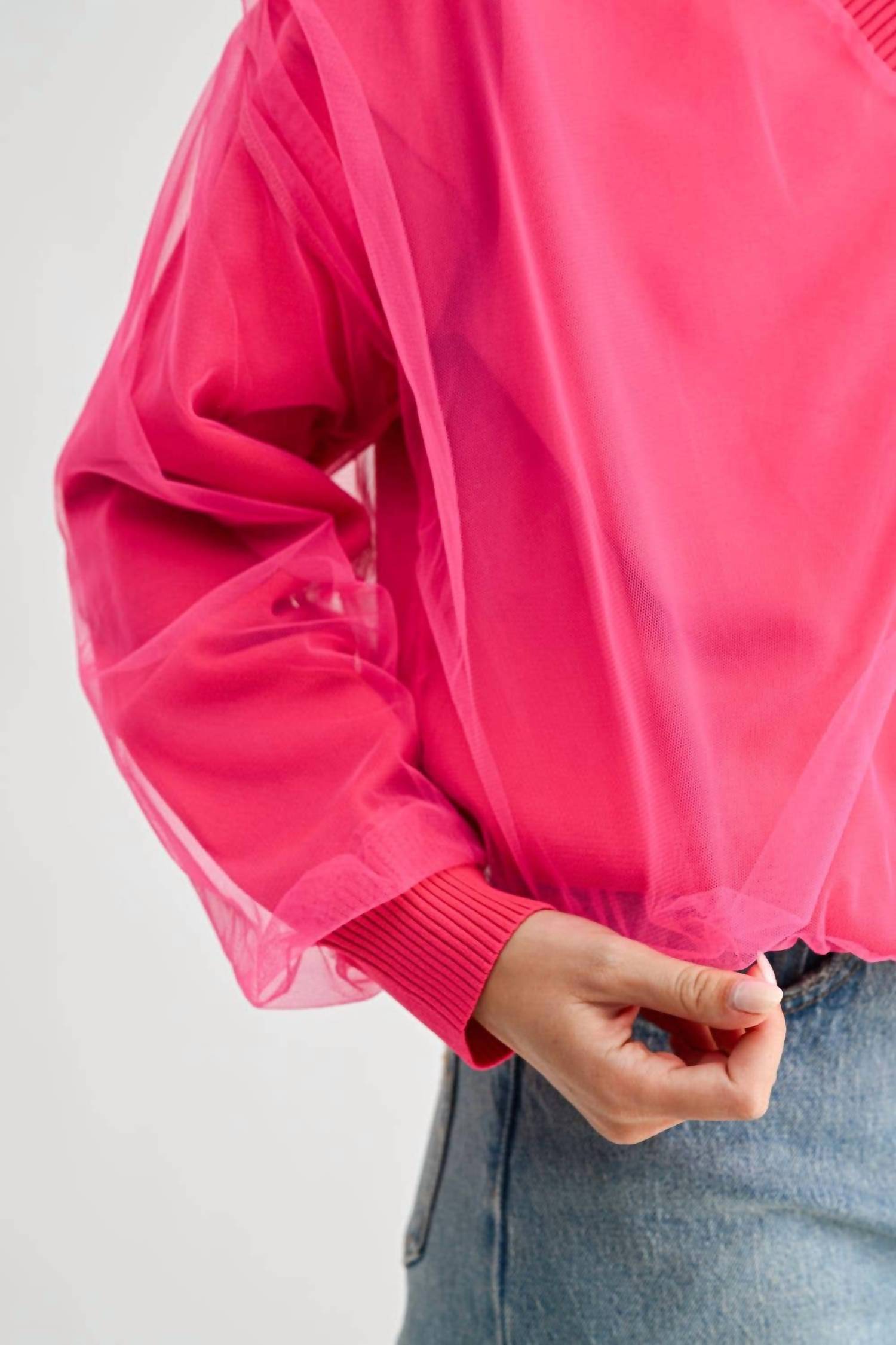 Joh Steven Sheer Ribbed Cardigan in hot pink - women's cardigan - view 5