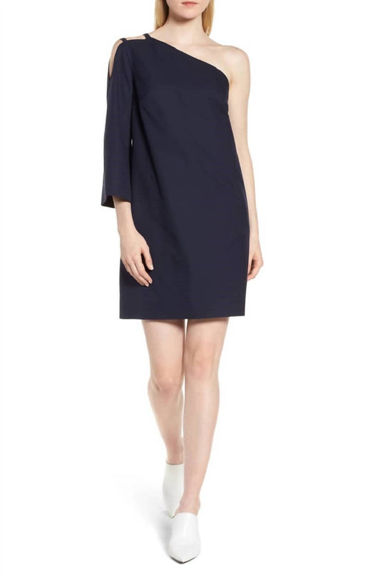 Lewit - One Shoulder Tunic Navy Blue Cotton Twill Mini Dress