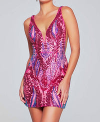 Jovani - Sequin Short V-neck Dress