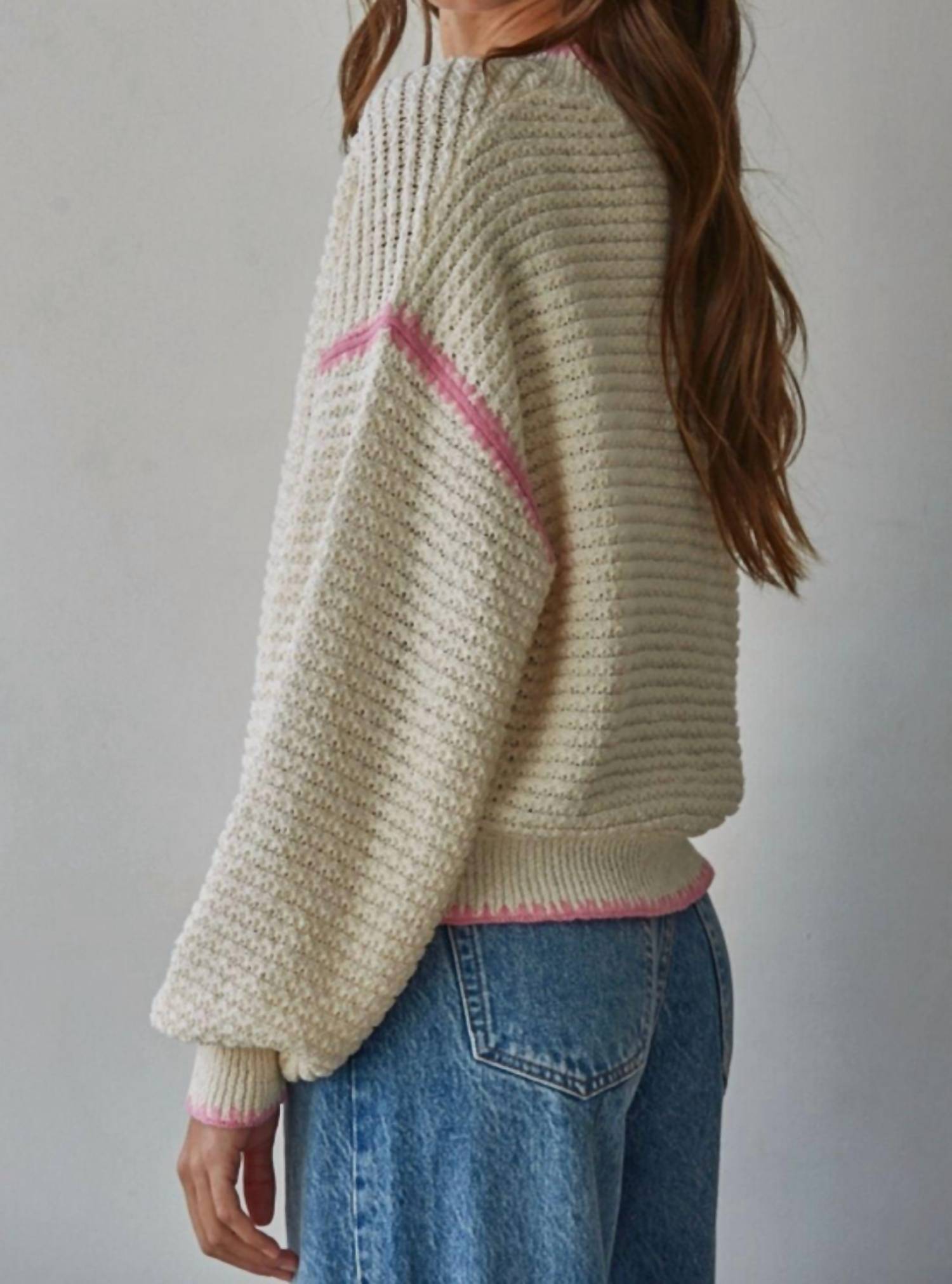 By Together Pullover Contrast Trim Sweater in natural - women's sweater - alternate view