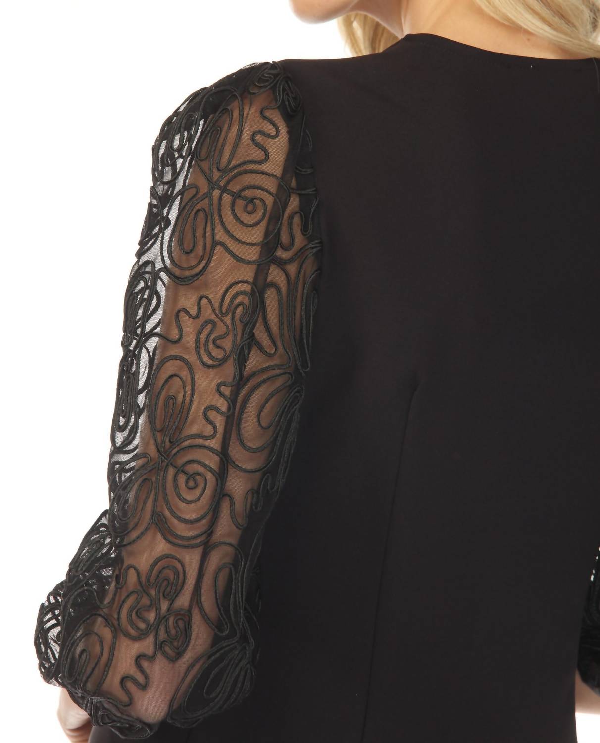 Joseph Ribkoff - Embroidered Mesh Sleeve Fitted Blazer