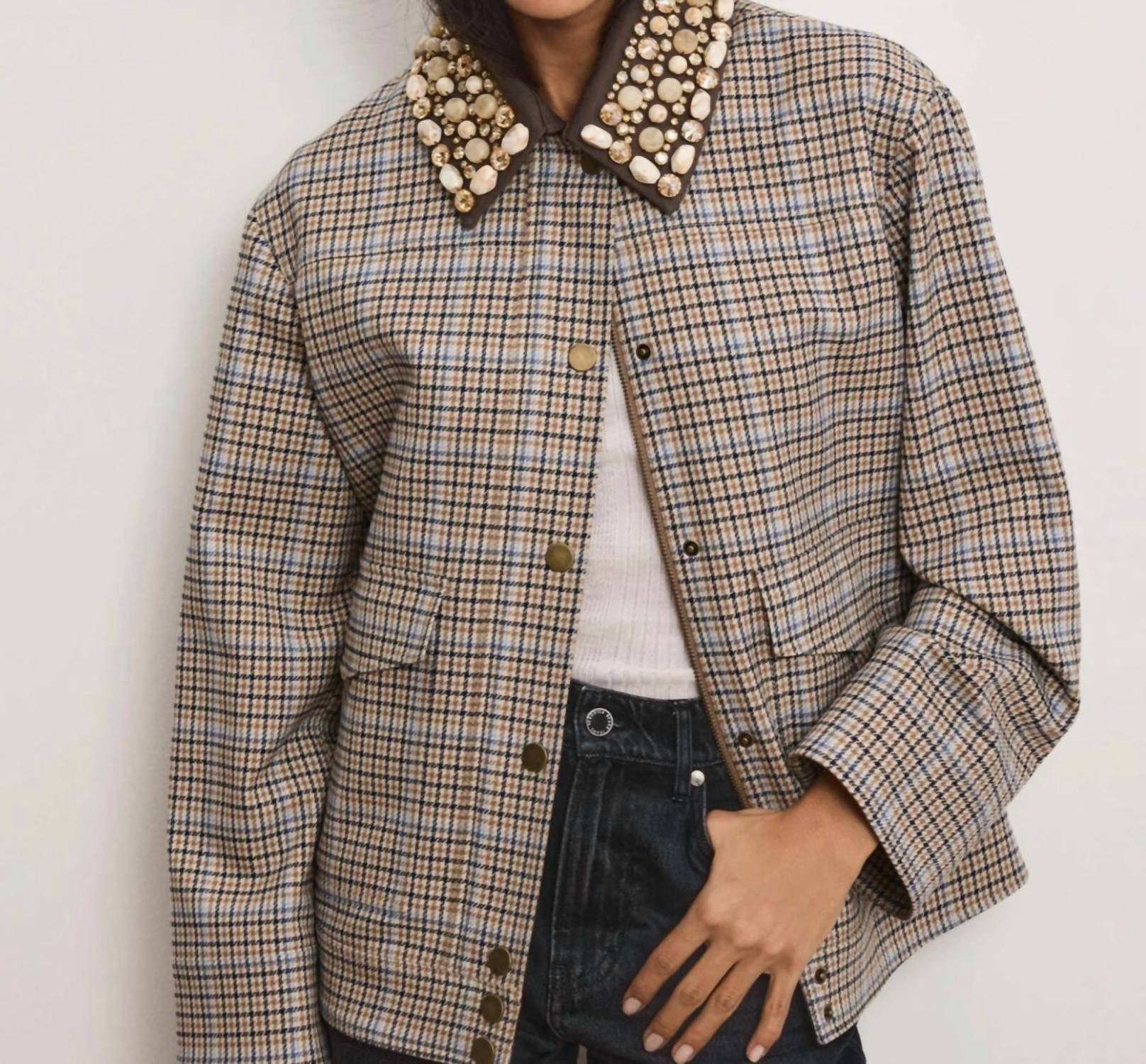Veronica Beard Kasper Jacket in plaid - women's jacket - detail view
