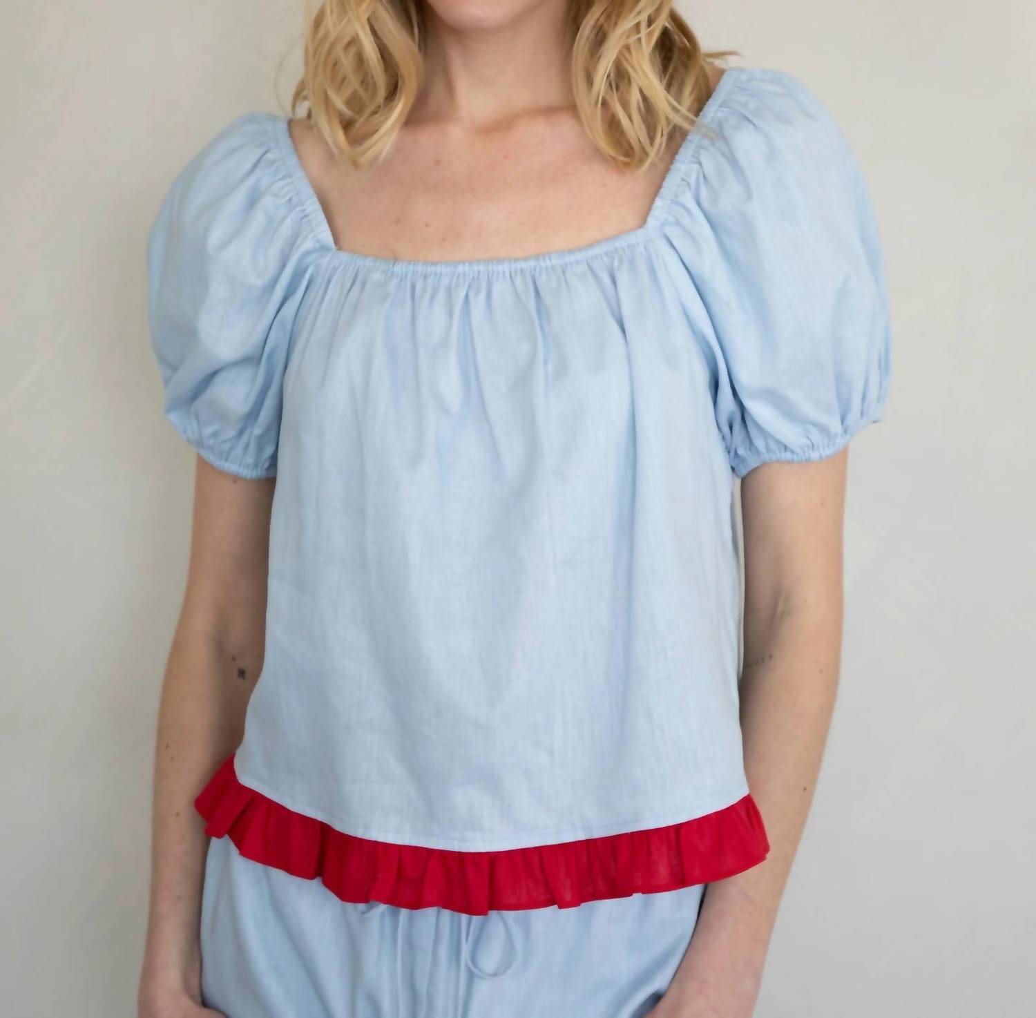 Things Between Women's Isadora Top in light blue red - women's shirt