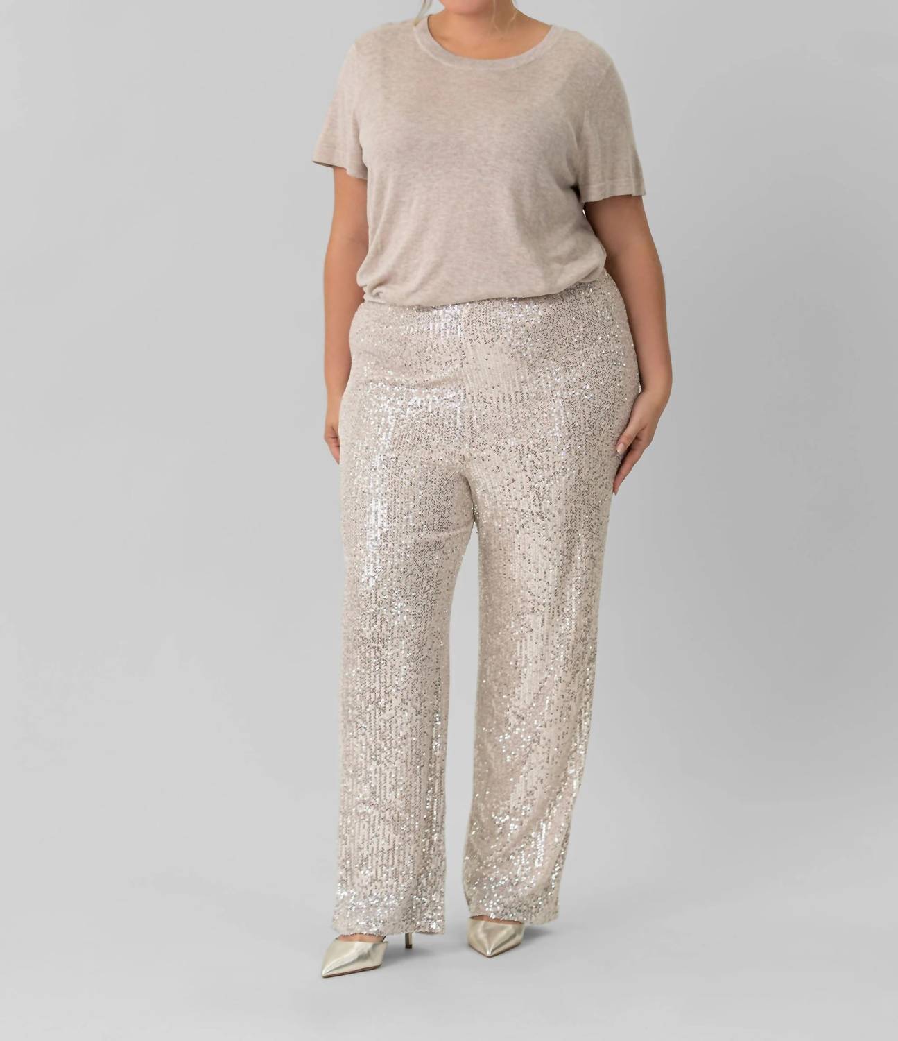Skies Are Blue - Sequin Semi Flared Pants - Plus