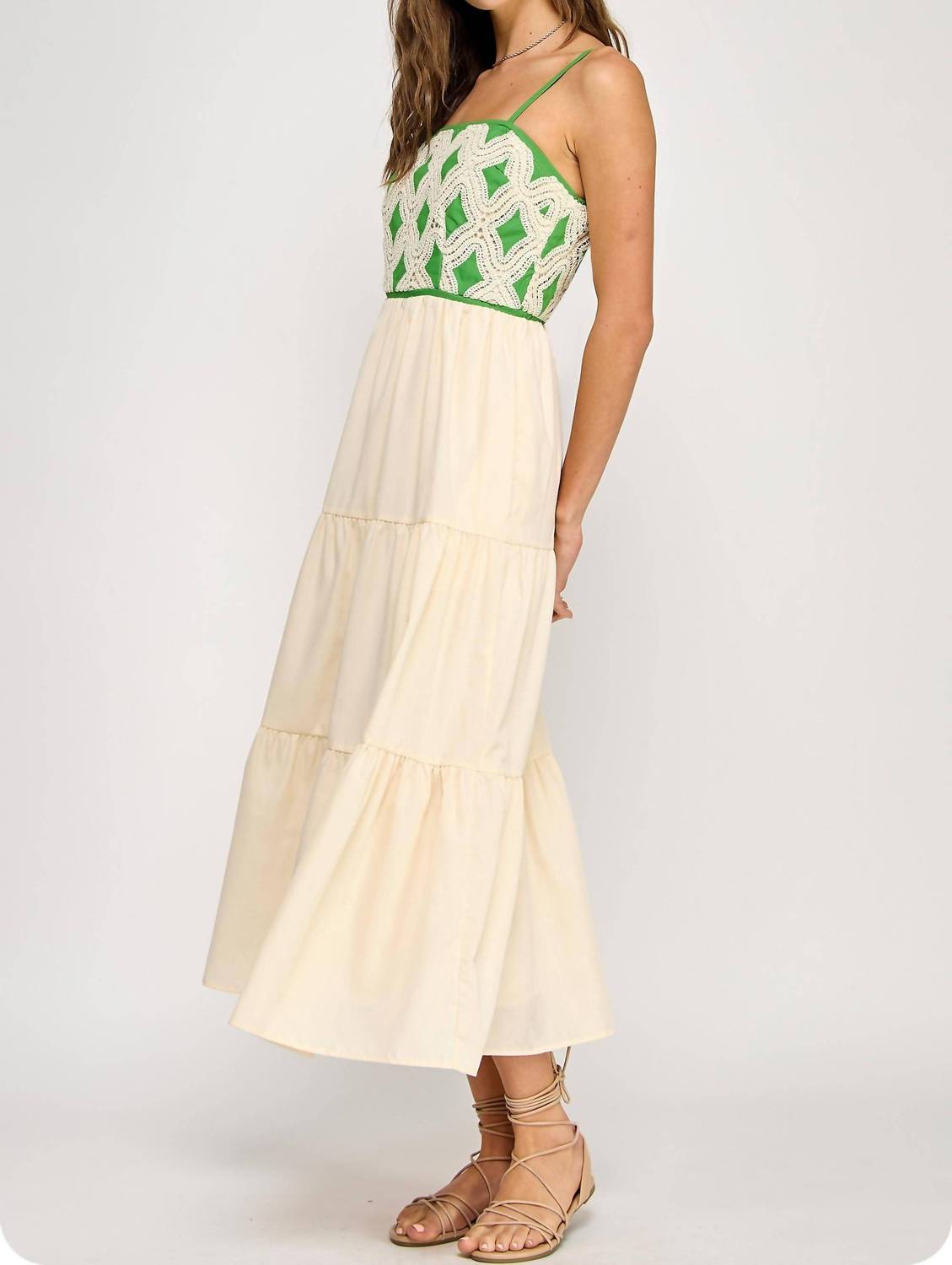 Strut & Bolt - Contrast Diamond Crochet Midi Dress