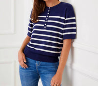 Karen Kane - Henley Stripe Sweater