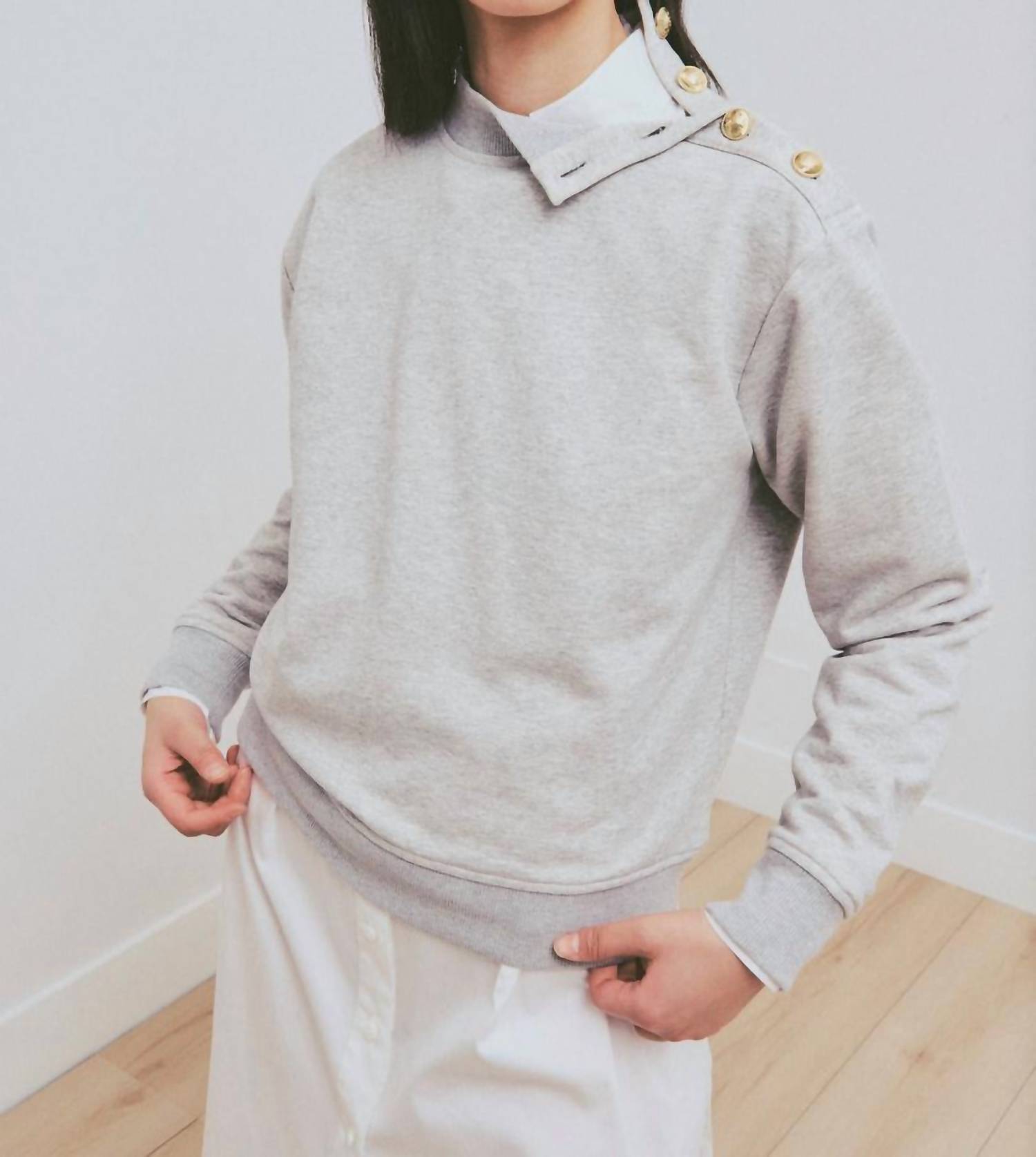 Derek Lam 10 Crosby Hylda French Terry Button Shoulder Sweatshirt in grey - women's sweater