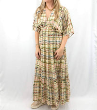 entro Plaid V-neck Maxi Dress in multi color - women's dress