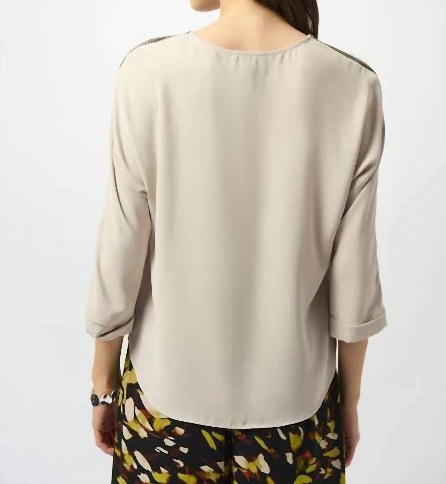 Joseph Ribkoff Soft Twill Boxy Top in moonstone - women's blouse - detail view
