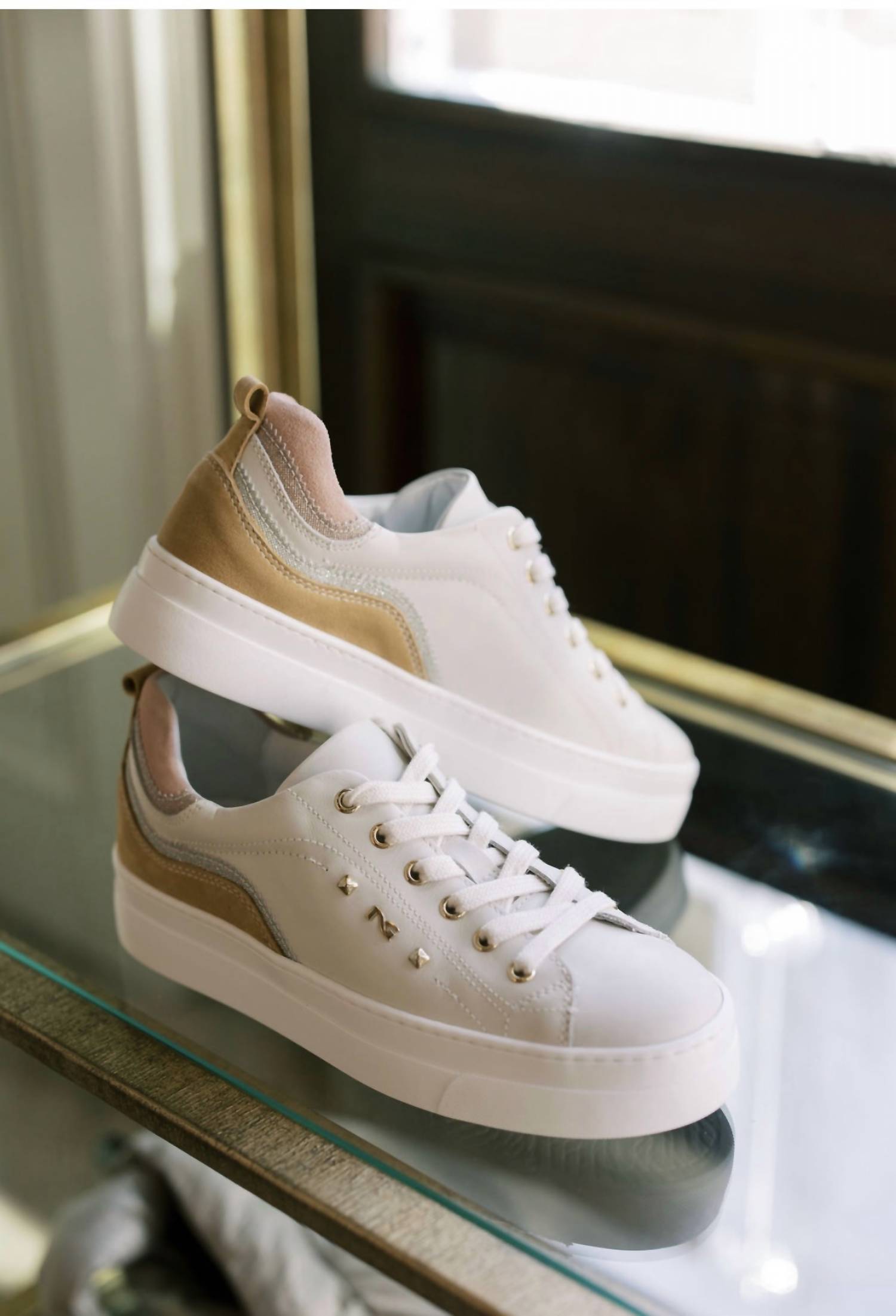 NeroGiardini Women's Platform Accent Sneaker in pink brown - women's sneaker - detail view
