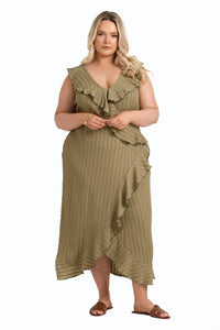 Fashion Szn Curve - Ruffle Wrap Sleeveless Midi Dress - Plus Size