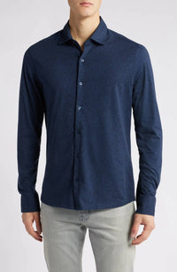 Robert Barakett - Leaf Print Knit Button-up Shirt