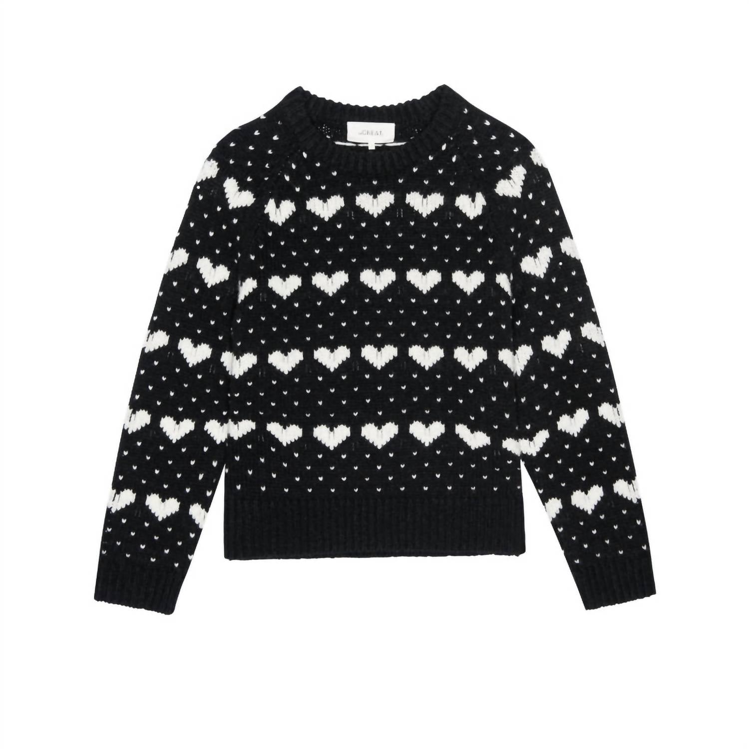 THE GREAT. The Heart Crew Sweater in black w pearl - women's sweater - view 5