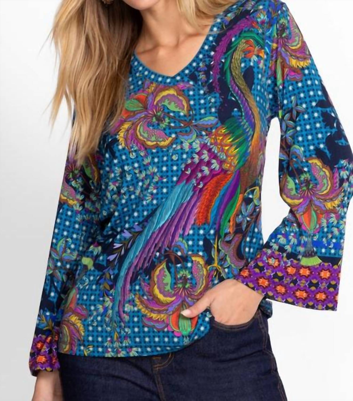 Johnny Was - JANIE FAVORITE V‑NECK KIMONO SLEEVE TEE
