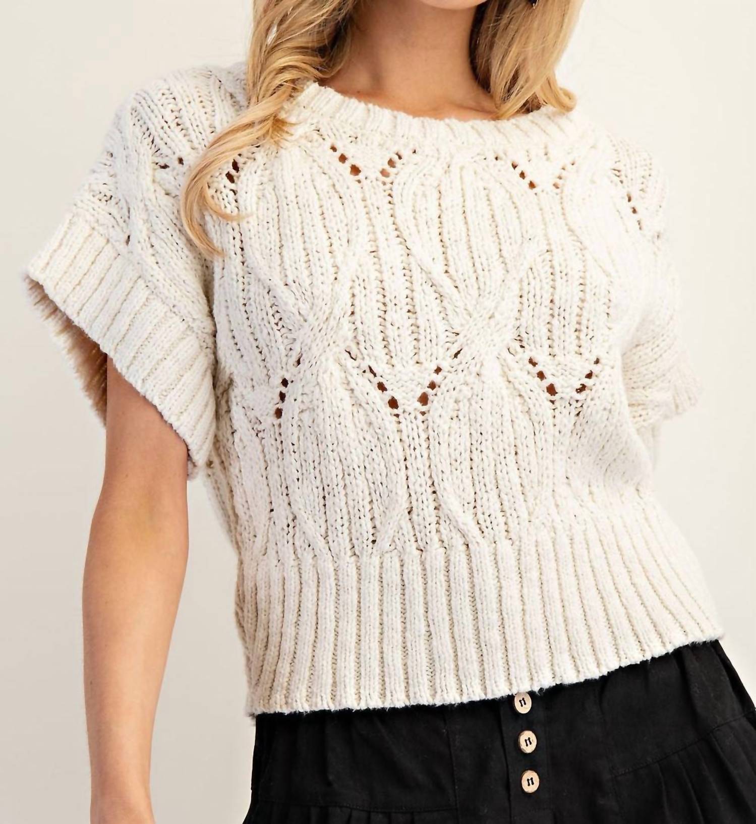 Ee:Some - Cable Knit Short Sleeve Sweater Top