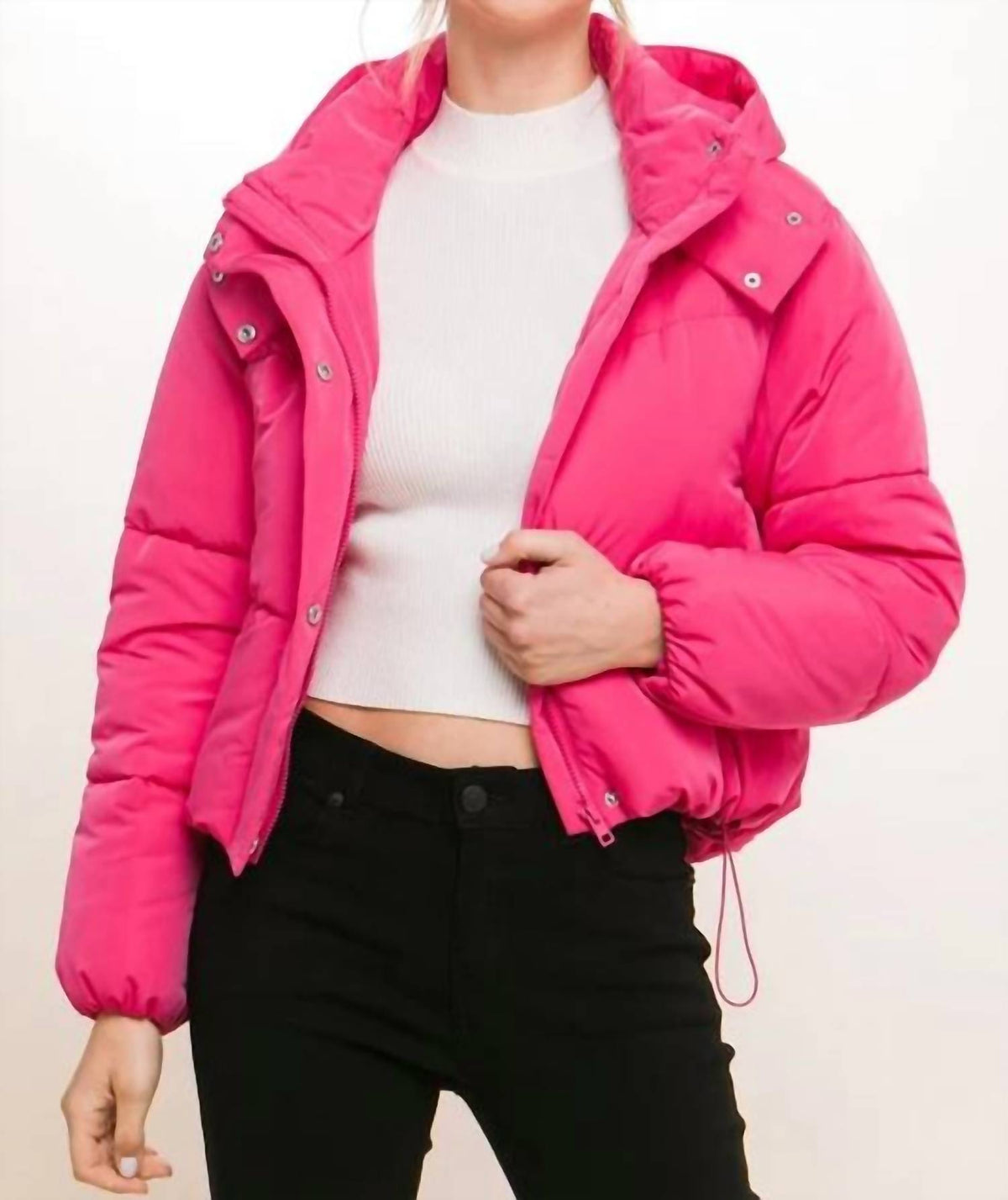 Love Tree - Hooded Puffer Jacket With Snap Closure