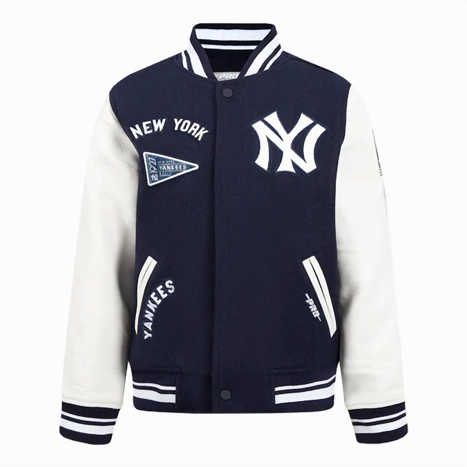 PRO STANDARD Kid's New York Yankees MLB Retro Classic Rib Wool Varsity Jacket in navy white - item - alternate view