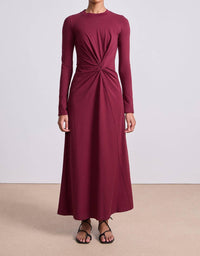 APIECE APART Long Sleeve Volta Midi Dress in black cherry - women's dress