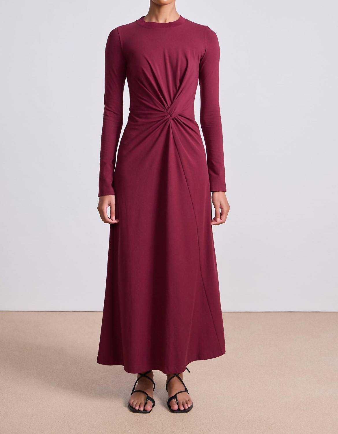 APIECE APART Long Sleeve Volta Midi Dress in black cherry - women's dress