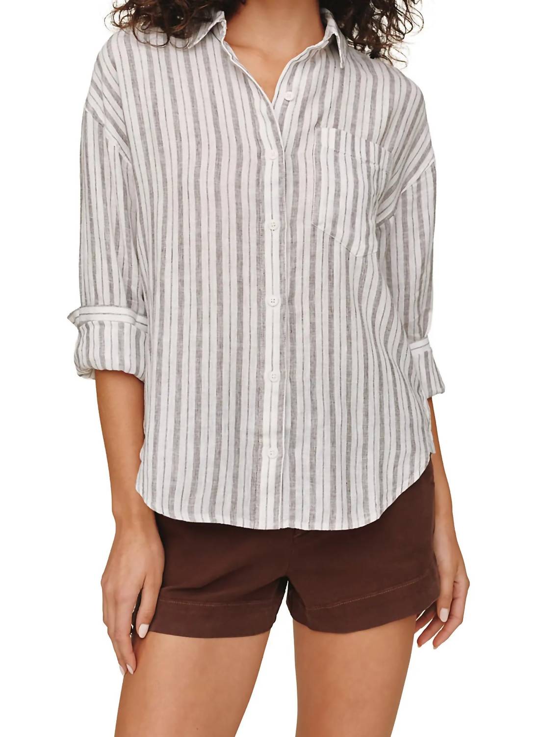 Bella Dahl - Stripe Linen Blend Button-up Top