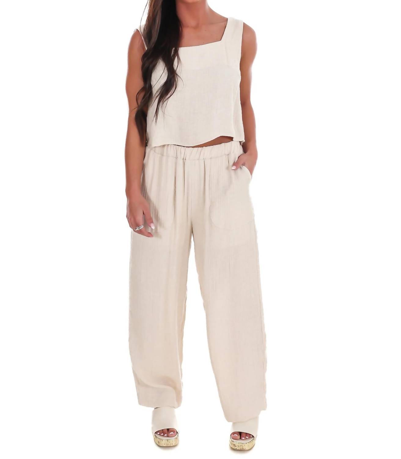 Blu Pepper - Breezy Escape Square Neck Top And Wide Leg Pants Two Piece Set