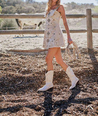 Blue B Studded Western Buckle Stretch Denim Dress in sand - women's dress - view 4
