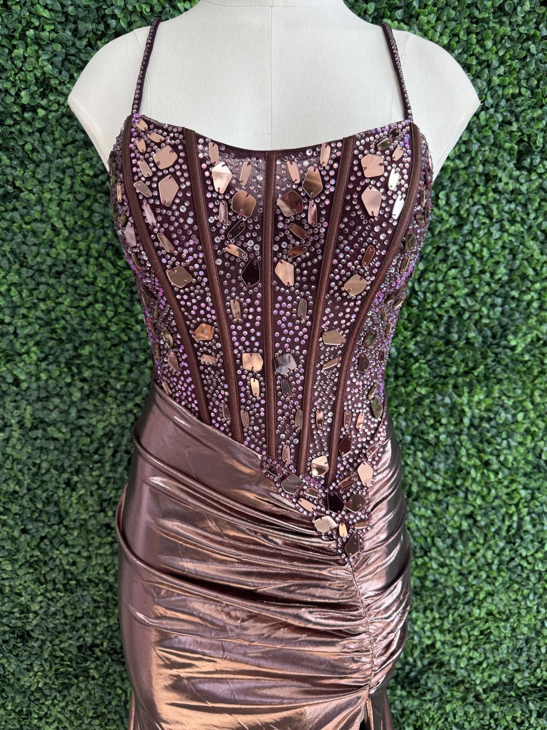 Ava Presley - Metallic Corset Top Prom Dress