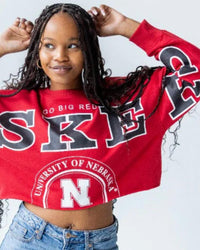Gameday Social Nebraska Split Crop Crew Huskers Tee in red - women's long sleeve top - alternate view